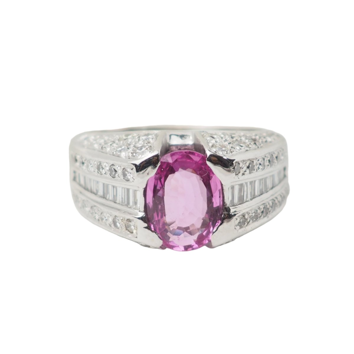 Bague Jonc en or blanc, saphir et diamants - Castafiore