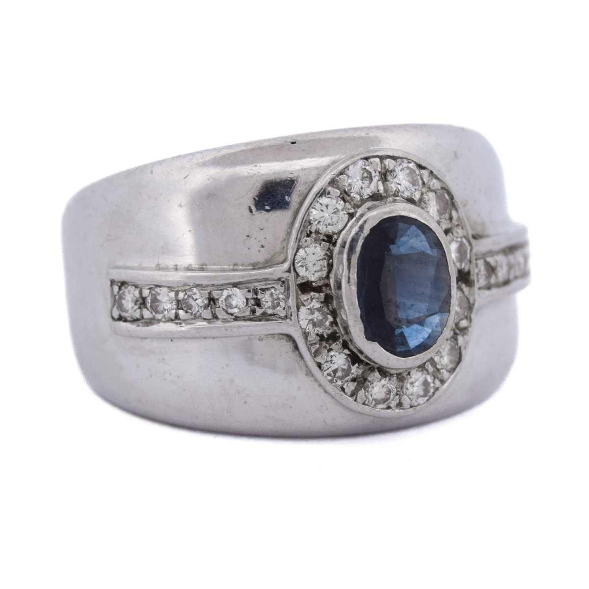 Bague Jonc en or blanc, saphir et diamants - Castafiore