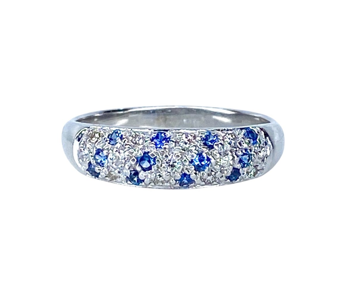Bague jonc en or blanc , saphirs et diamants - Castafiore