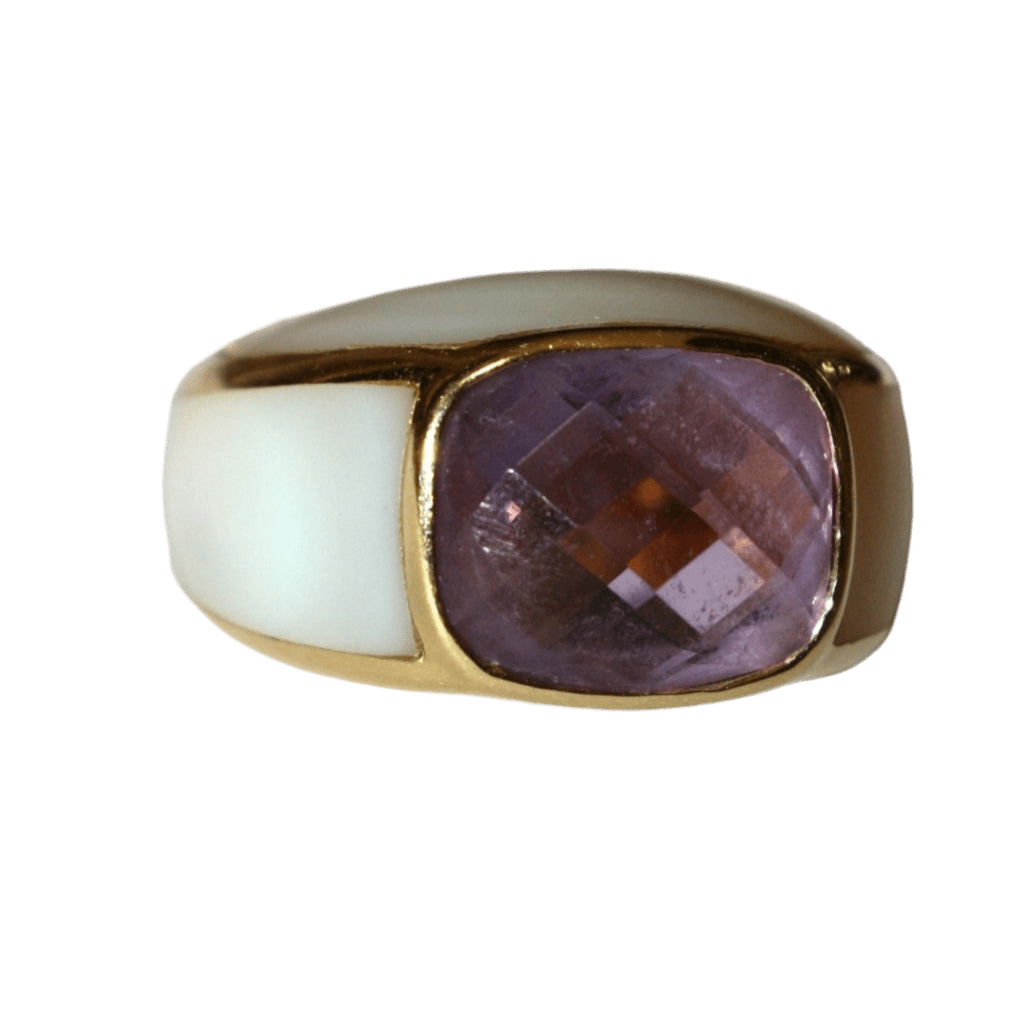Bague JONC en or jaune, améthyste et nacre - Castafiore