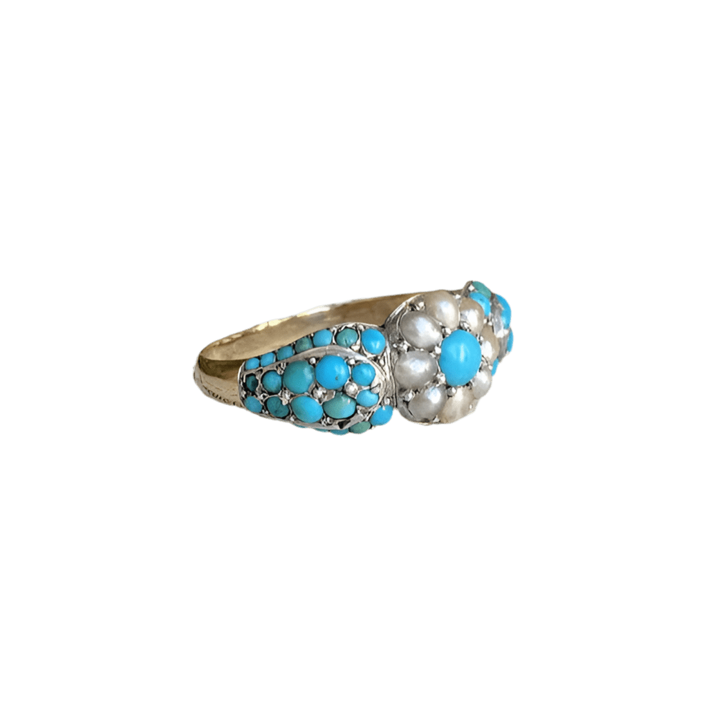 Bague Jonc en or jaune, argent, perles et turquoise - Castafiore