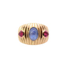 Bague Jonc en or jaune, cabochon de saphir et tourmalines - Castafiore