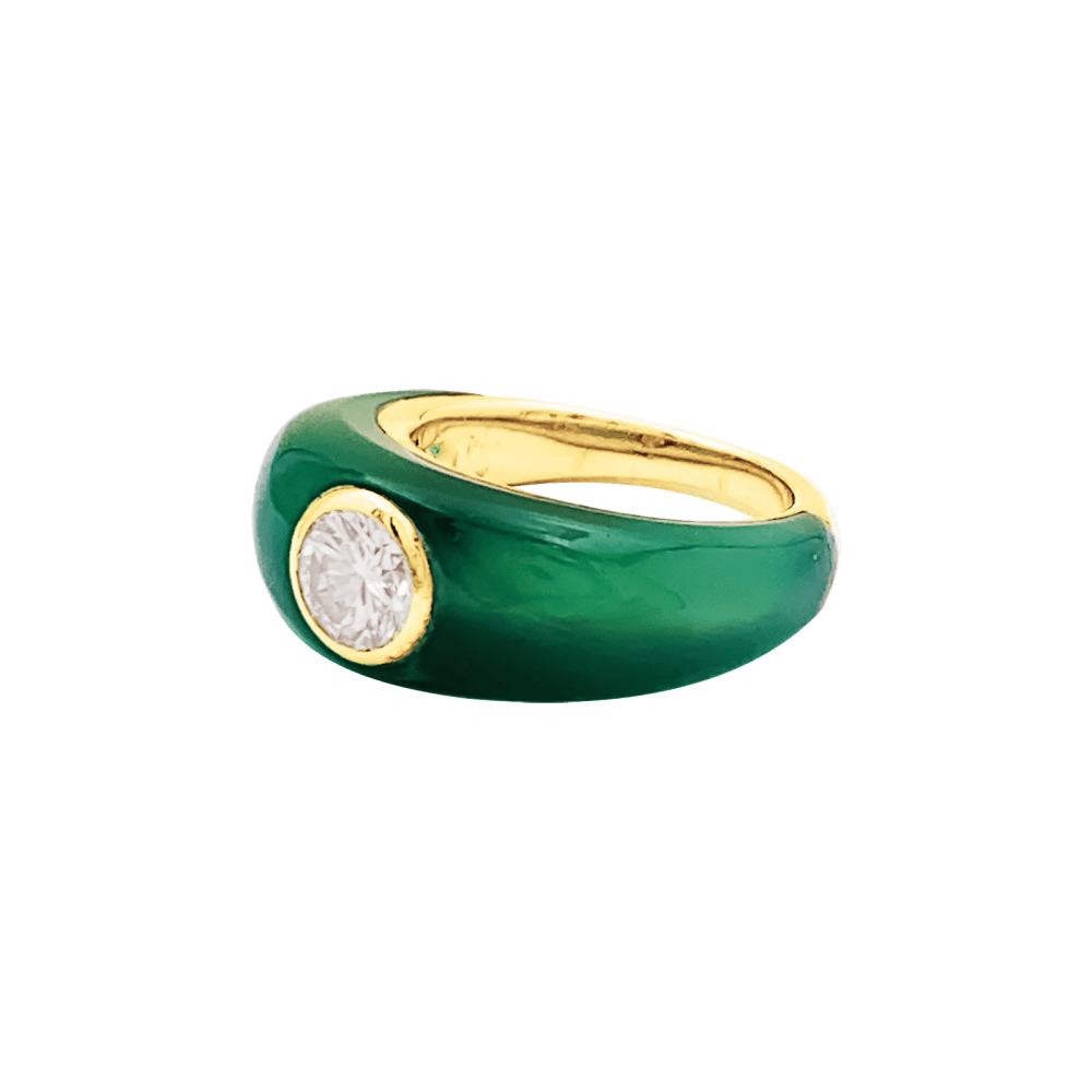 Bague Jonc en or jaune, chrysoprase et diamant - Castafiore
