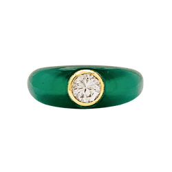 Bague Jonc en or jaune, chrysoprase et diamant - Castafiore