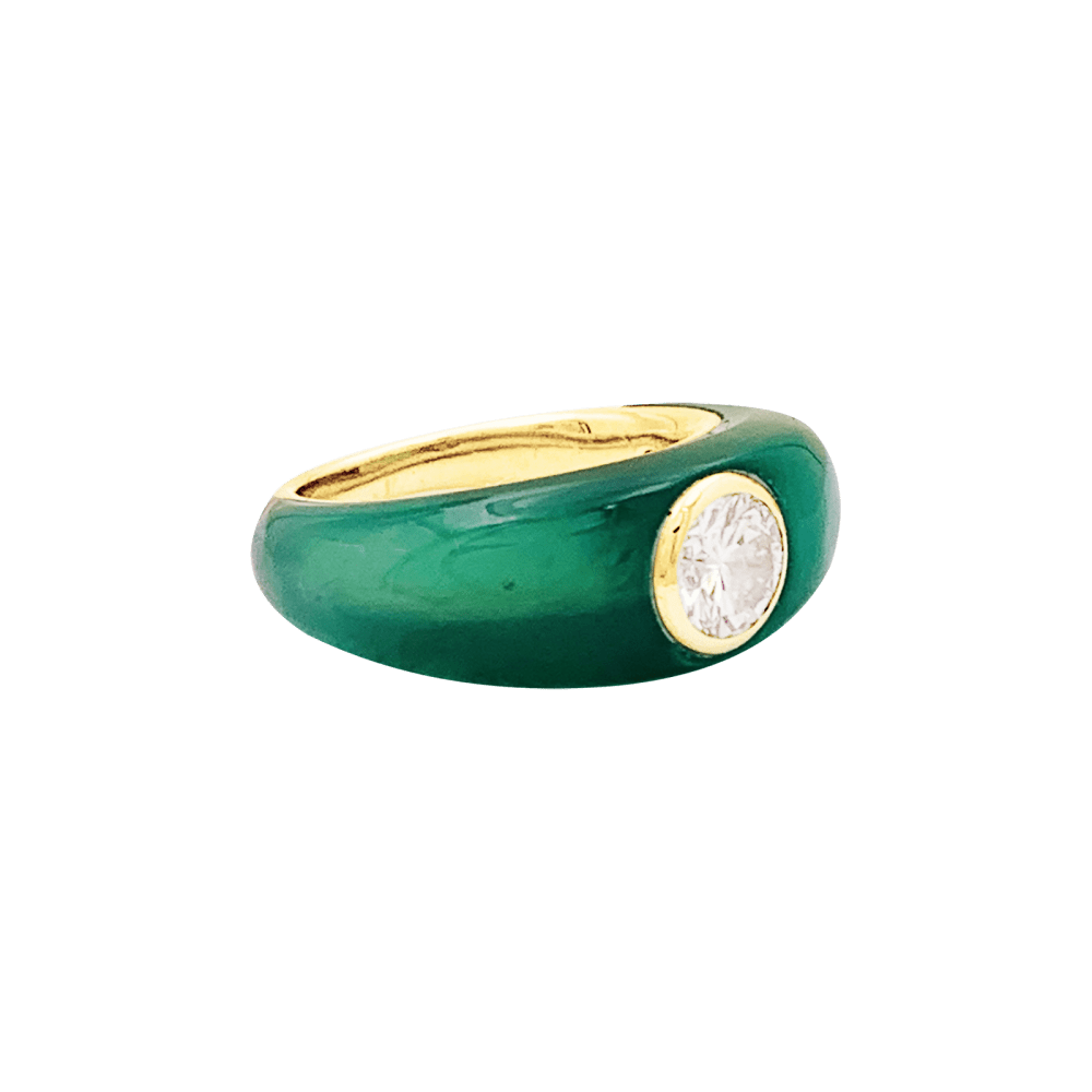 Bague Jonc en or jaune, chrysoprase et diamant - Castafiore