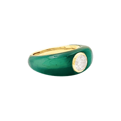 Bague Jonc en or jaune, chrysoprase et diamant - Castafiore