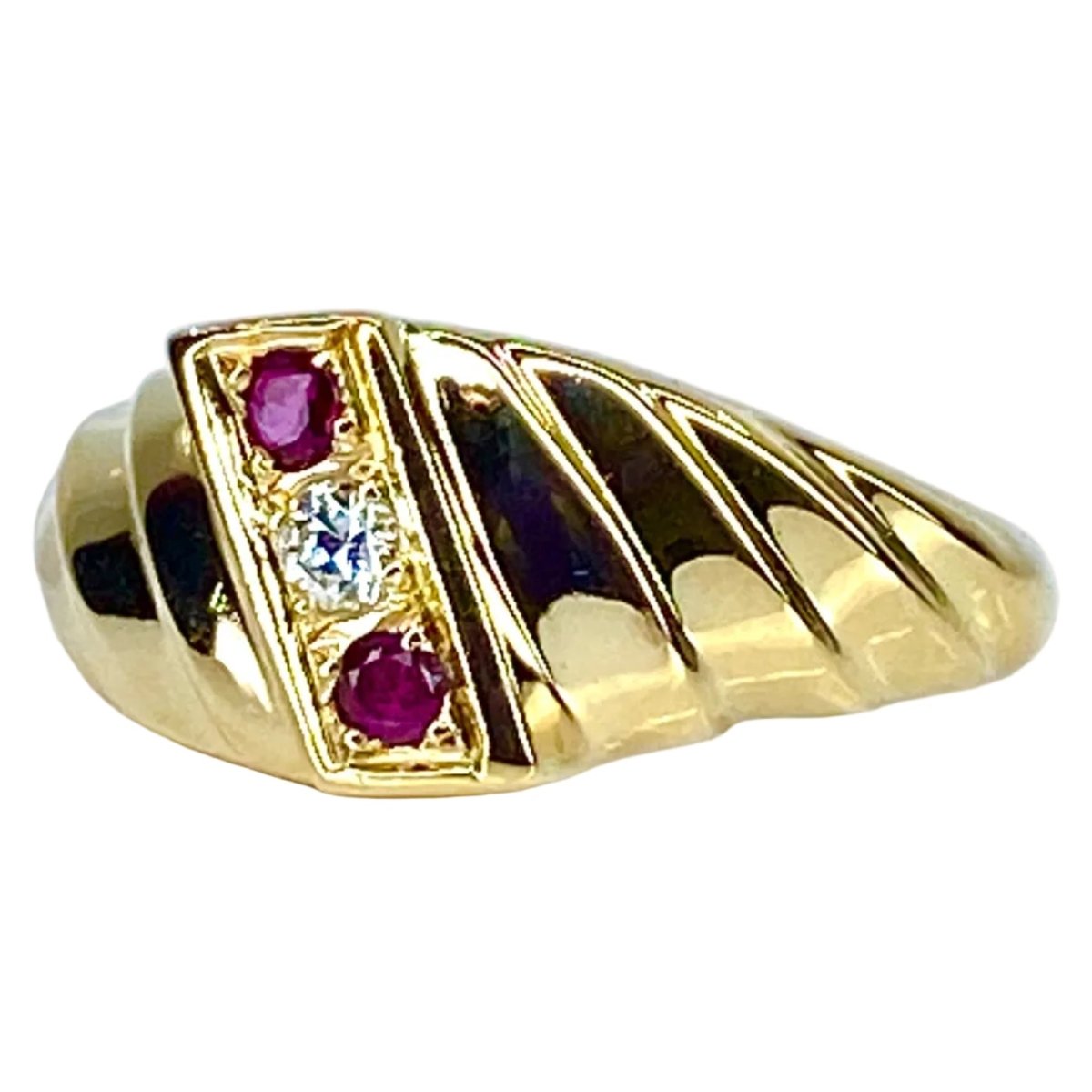 Bague Jonc en or jaune, diamants et rubis - Castafiore