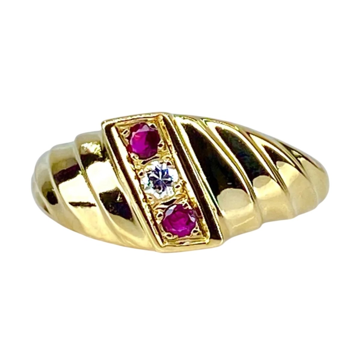 Bague Jonc en or jaune, diamants et rubis - Castafiore