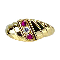 Bague Jonc en or jaune, diamants et rubis - Castafiore