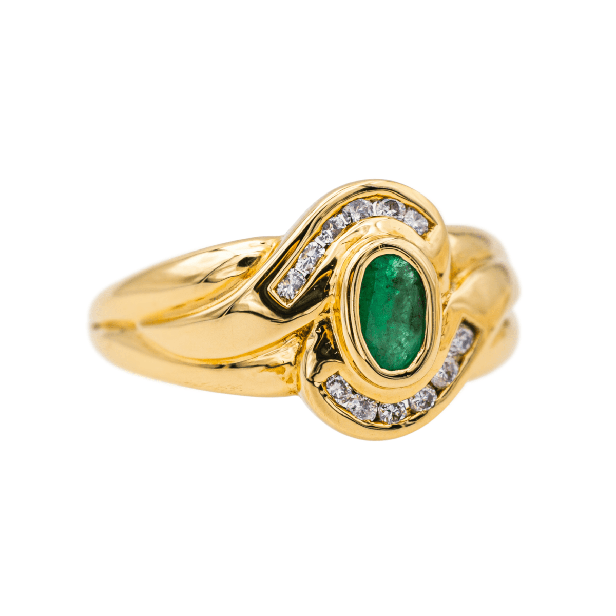 Bague Jonc en or jaune, émeraude et diamants - Castafiore