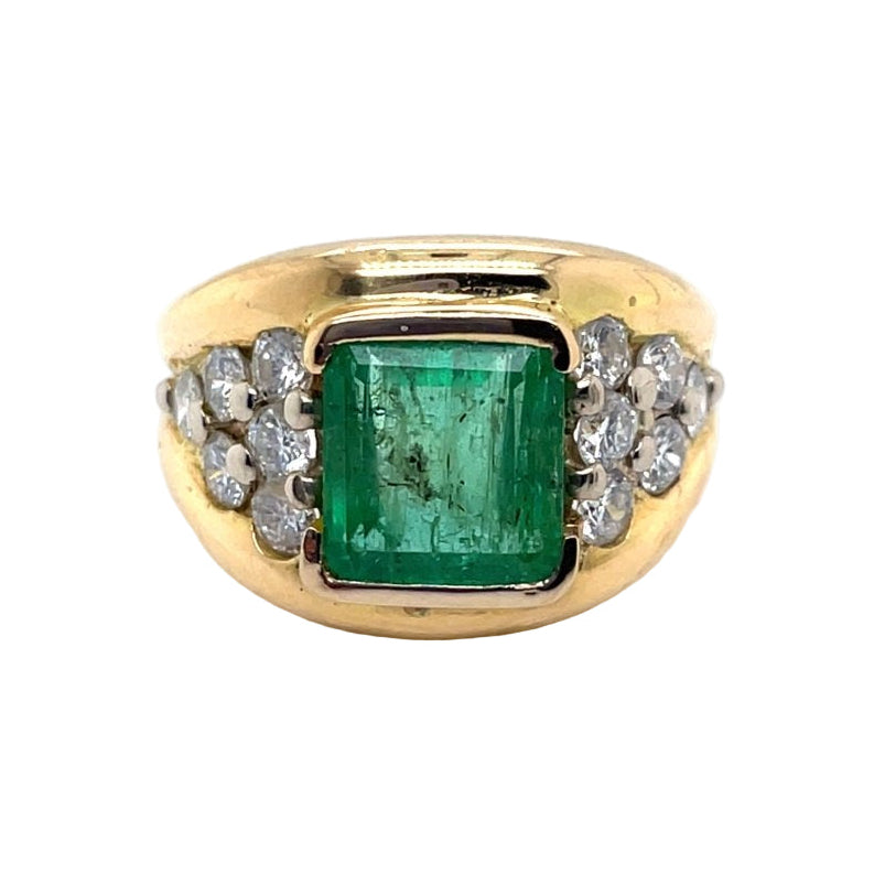 Bague Jonc en or jaune émeraude et diamants - Castafiore