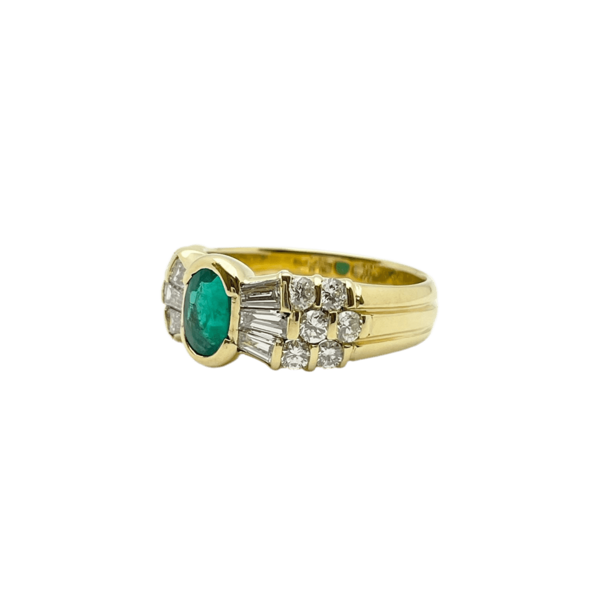 Bague Jonc en or jaune, émeraude et diamants - Castafiore