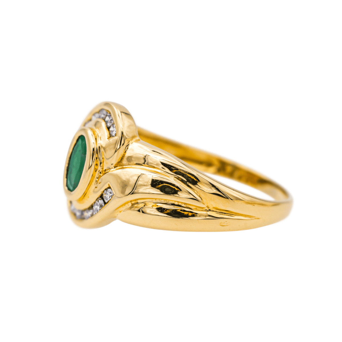Bague Jonc en or jaune, émeraude et diamants - Castafiore