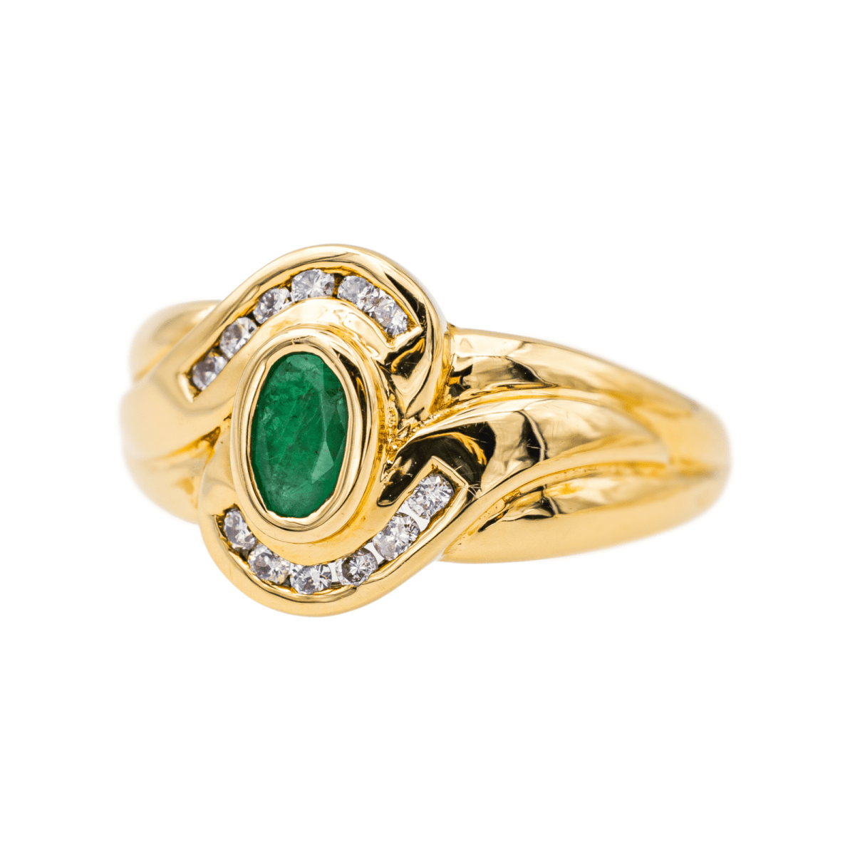 Bague Jonc en or jaune, émeraude et diamants - Castafiore