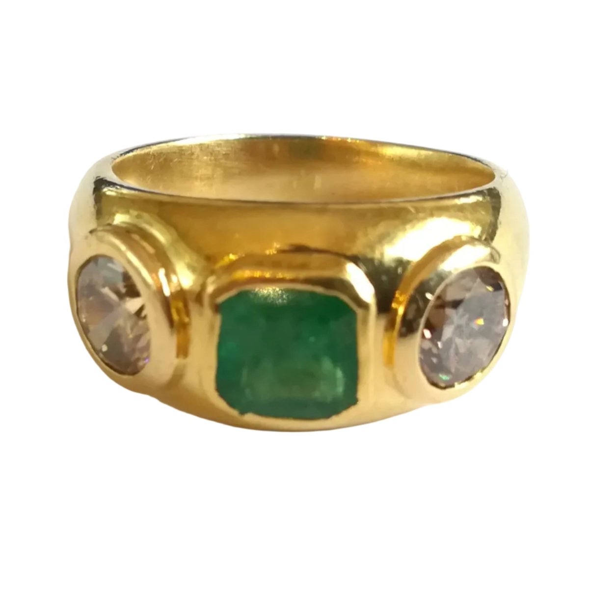 Bague Jonc en or jaune, émeraude et diamants