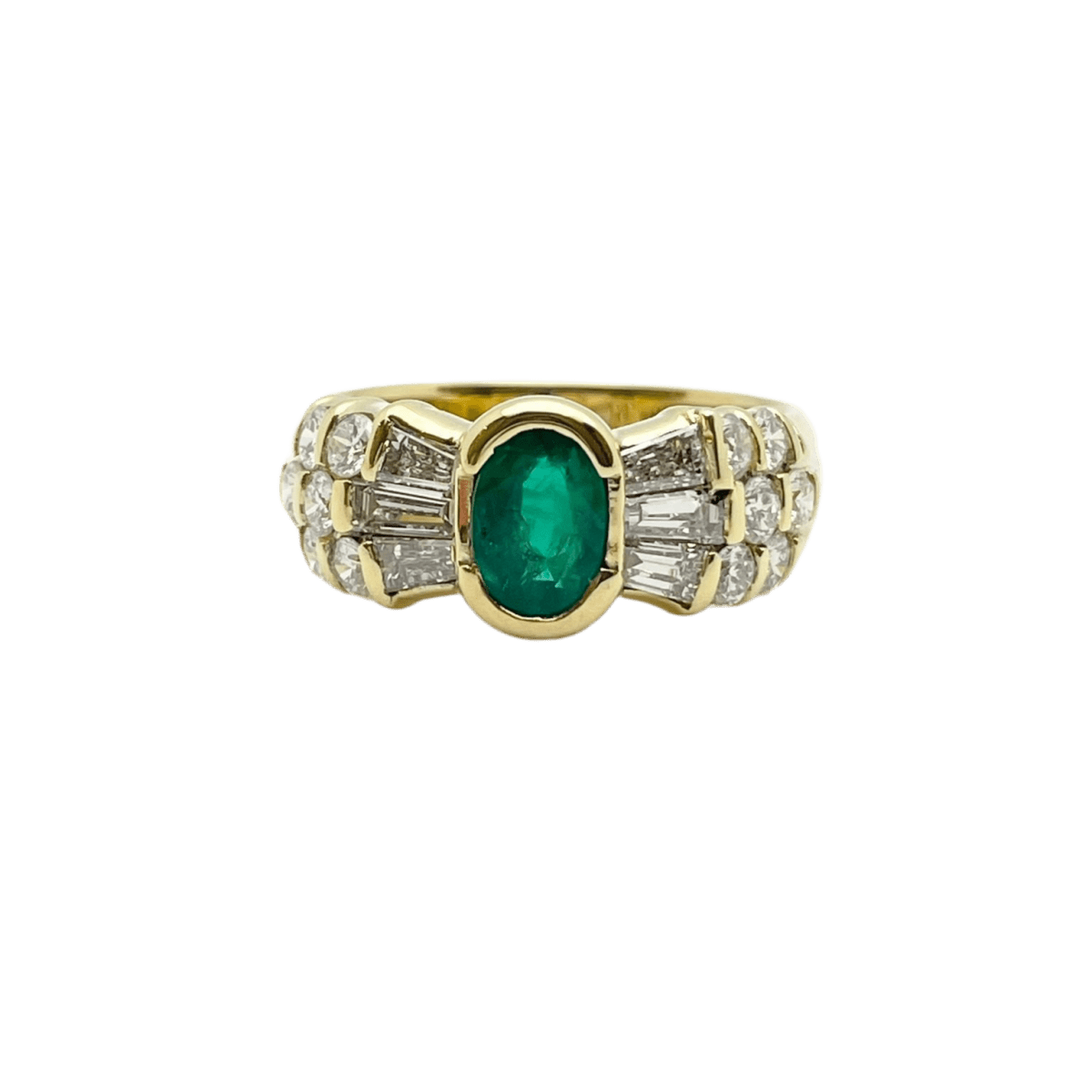 Bague Jonc en or jaune, émeraude et diamants - Castafiore