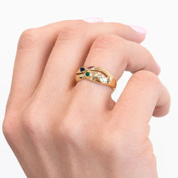 Bague Jonc en or jaune, émeraude, saphir et rubis - Castafiore