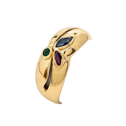 Bague Jonc en or jaune, émeraude, saphir et rubis - Castafiore