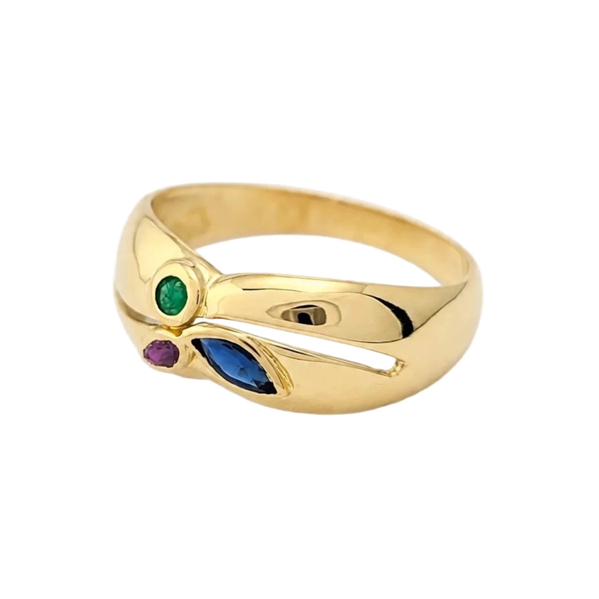 Bague Jonc en or jaune, émeraude, saphir et rubis - Castafiore
