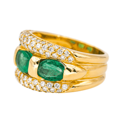 Bague Jonc en or jaune, émeraudes et diamants - Castafiore