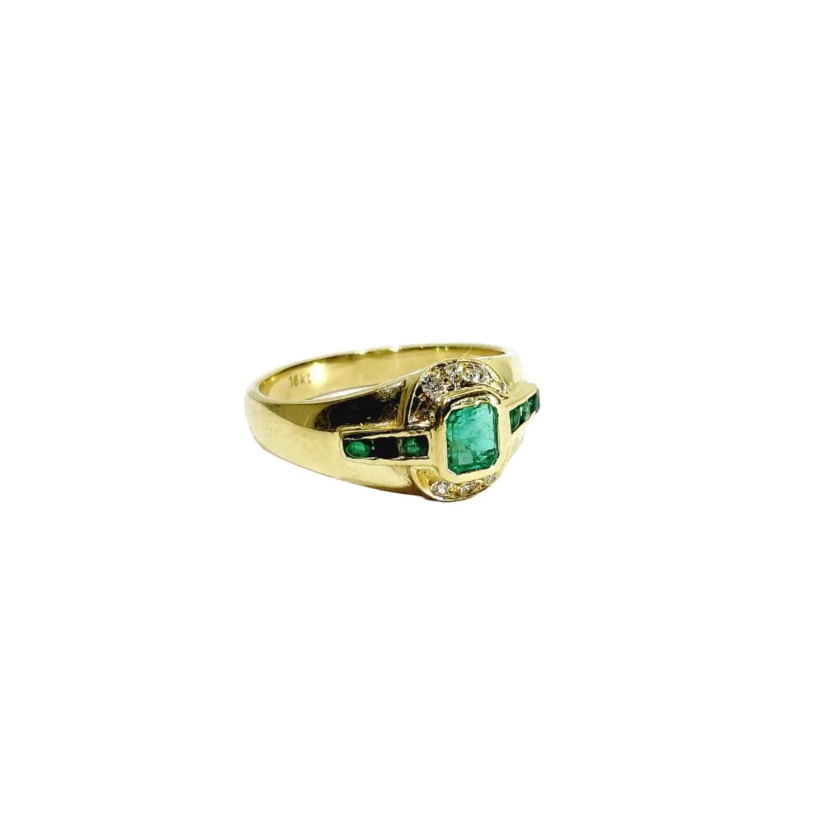 Bague Jonc en or jaune, émeraudes et diamants - Castafiore