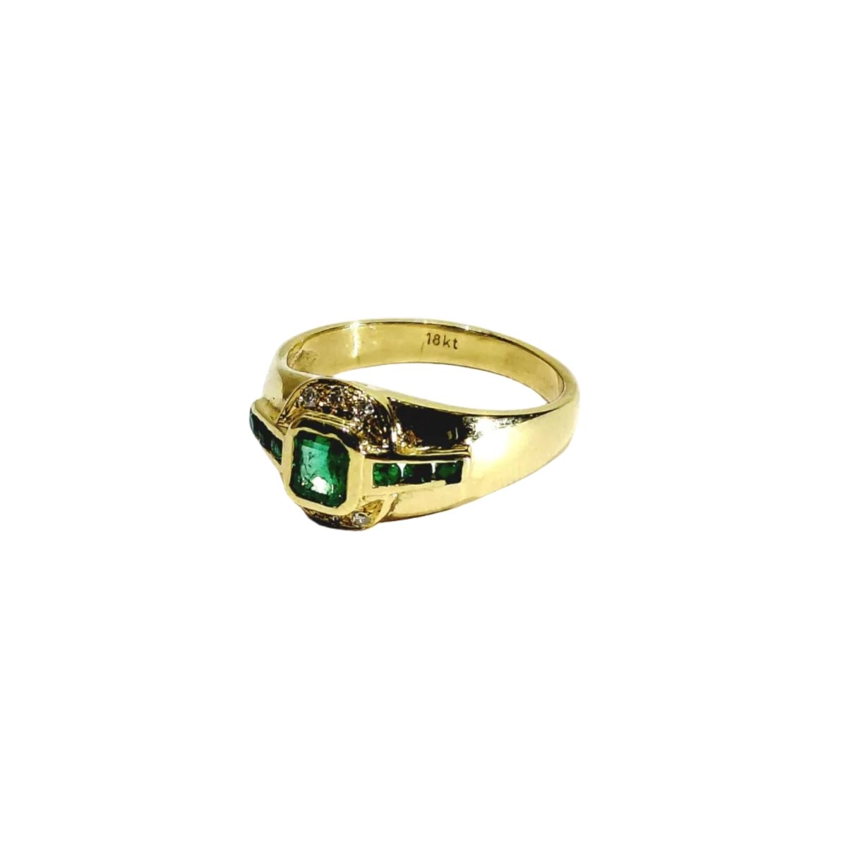 Bague Jonc en or jaune, émeraudes et diamants - Castafiore