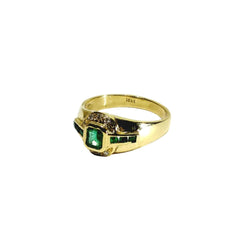 Bague Jonc en or jaune, émeraudes et diamants - Castafiore