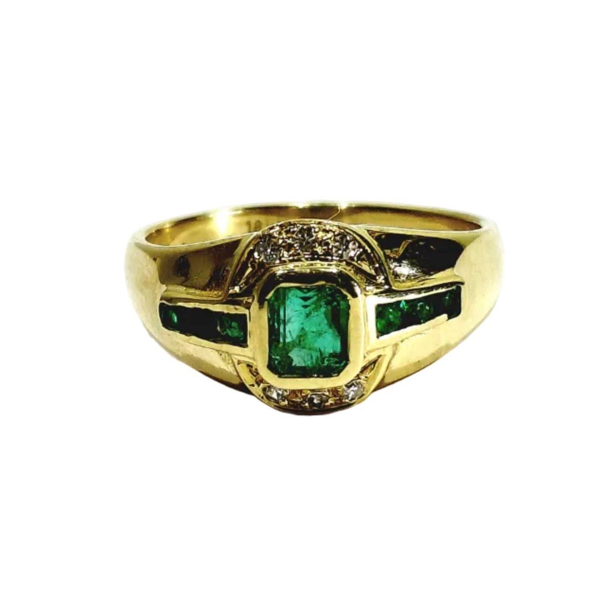 Bague Jonc en or jaune, émeraudes et diamants - Castafiore
