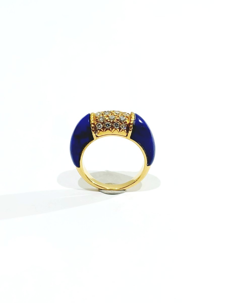 Bague Jonc en or jaune, lapis-lazuli et diamants - Castafiore