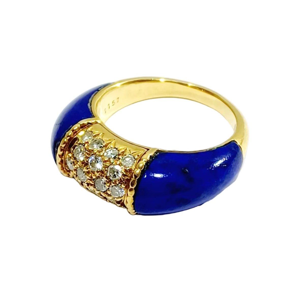 Bague Jonc en or jaune, lapis - lazuli et diamants - Castafiore