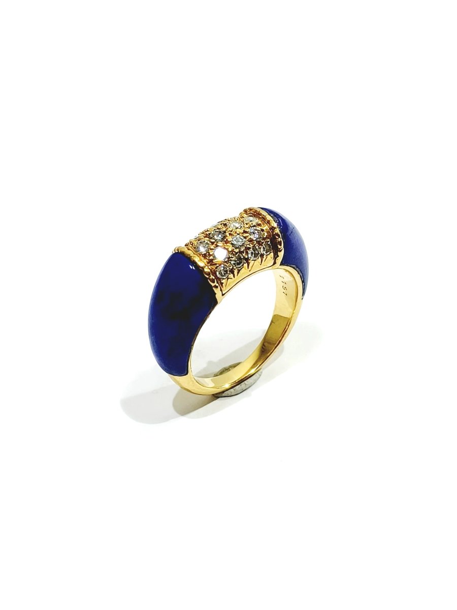 Bague Jonc en or jaune, lapis-lazuli et diamants - Castafiore