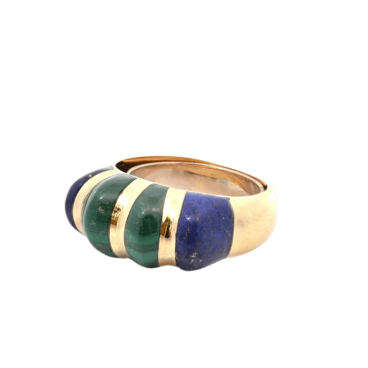 Bague Jonc en or jaune, malachite et lapiz - lazuli - Castafiore
