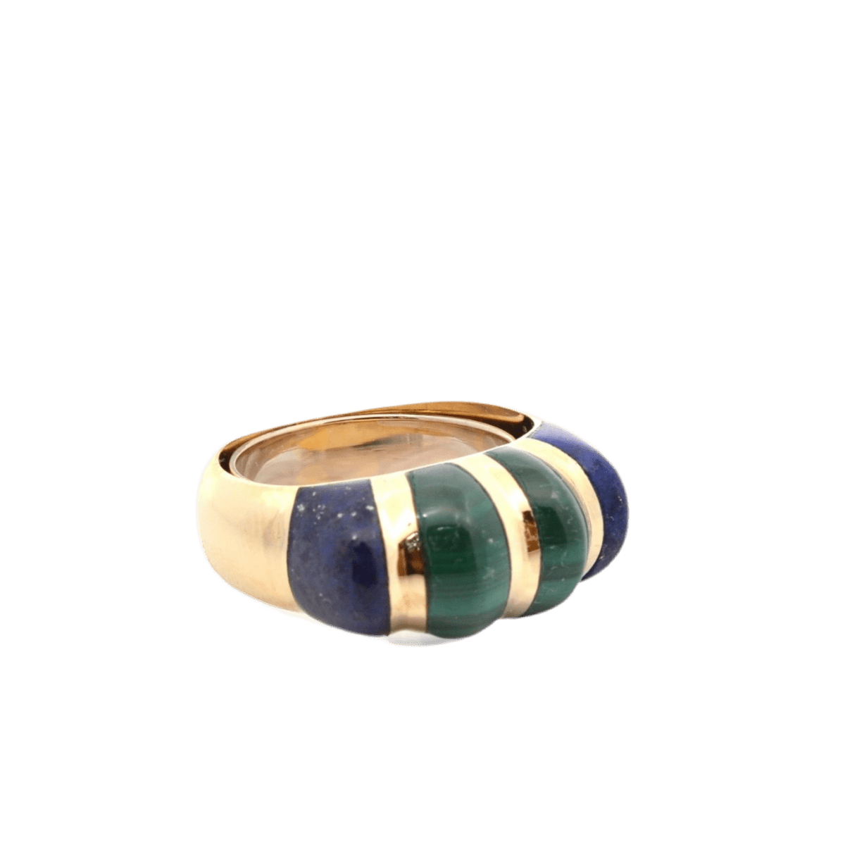 Bague Jonc en or jaune, malachite et lapiz - lazuli - Castafiore