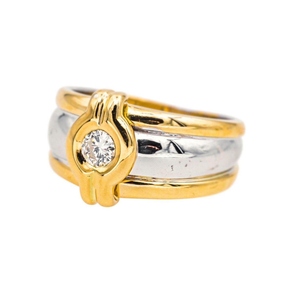 Bague Jonc en or jaune, or blanc et diamant - Castafiore