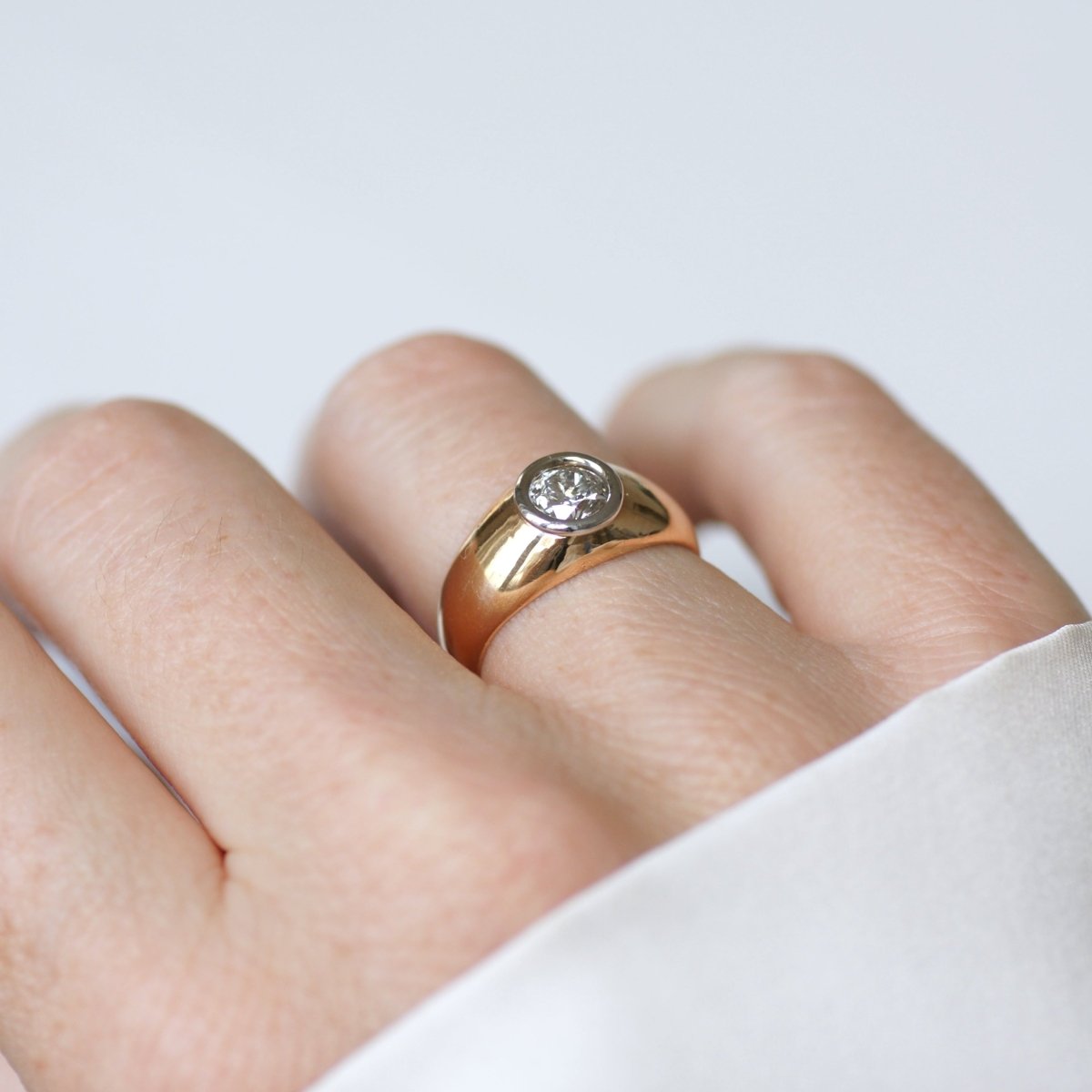 Bague Jonc en or jaune, or blanc et diamant - Castafiore