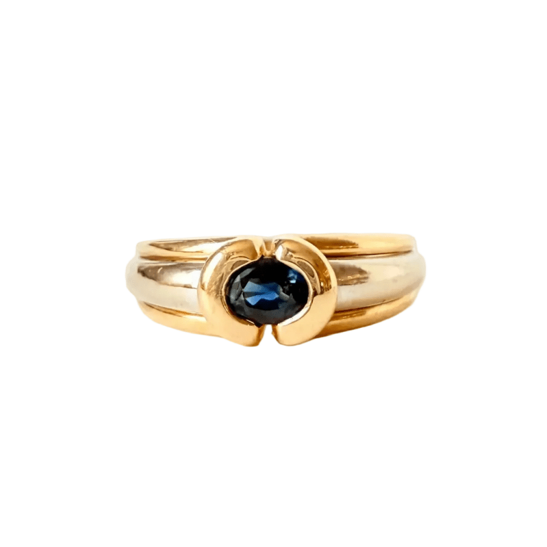 Bague Jonc en or jaune, or blanc, et saphir - Castafiore