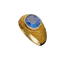 Bague Jonc en or jaune ornée d'un saphir Ceylan - Castafiore