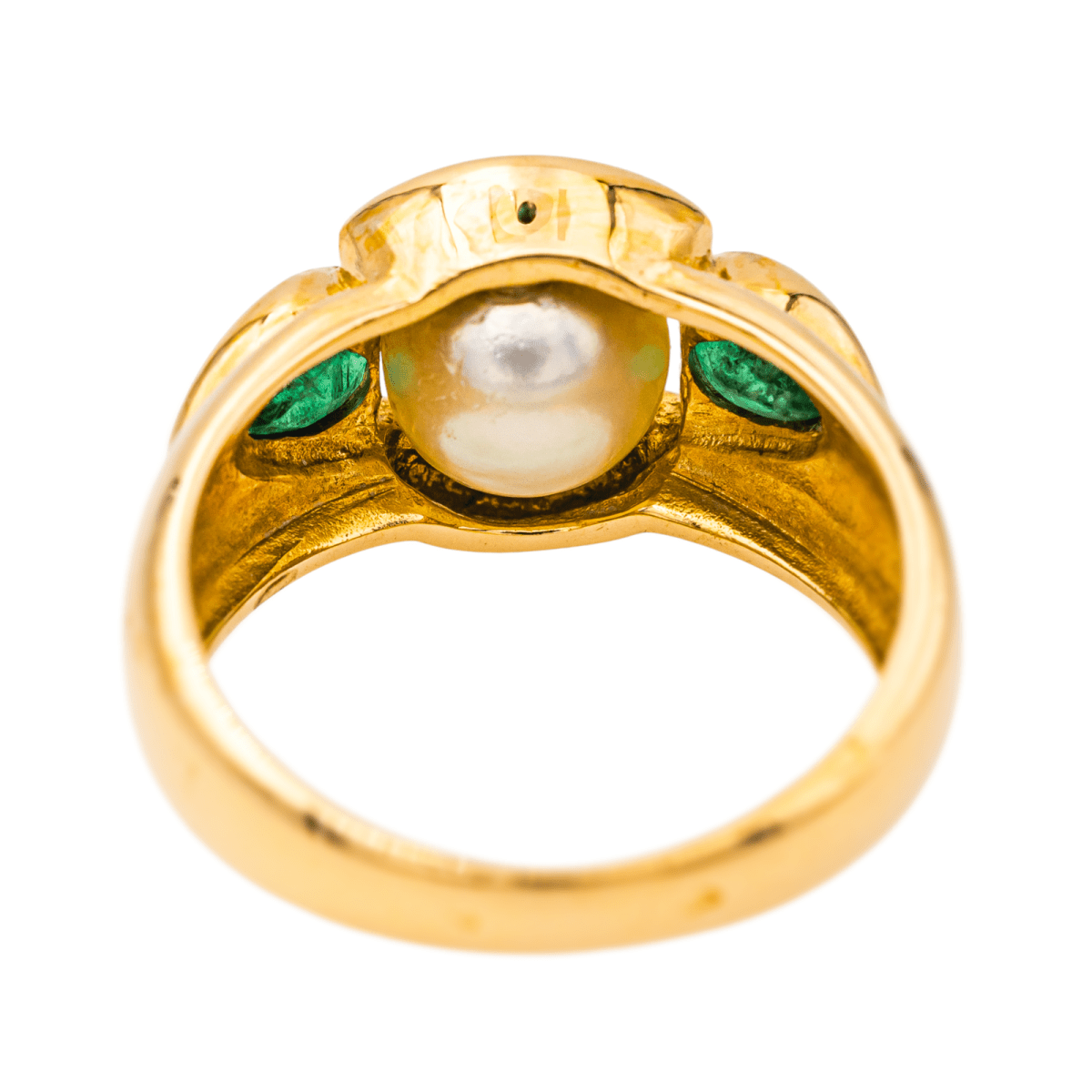 Bague Jonc en or jaune, perle et émeraudes - Castafiore