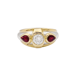 Bague Jonc en or jaune, platine, rubis et diamants - Castafiore