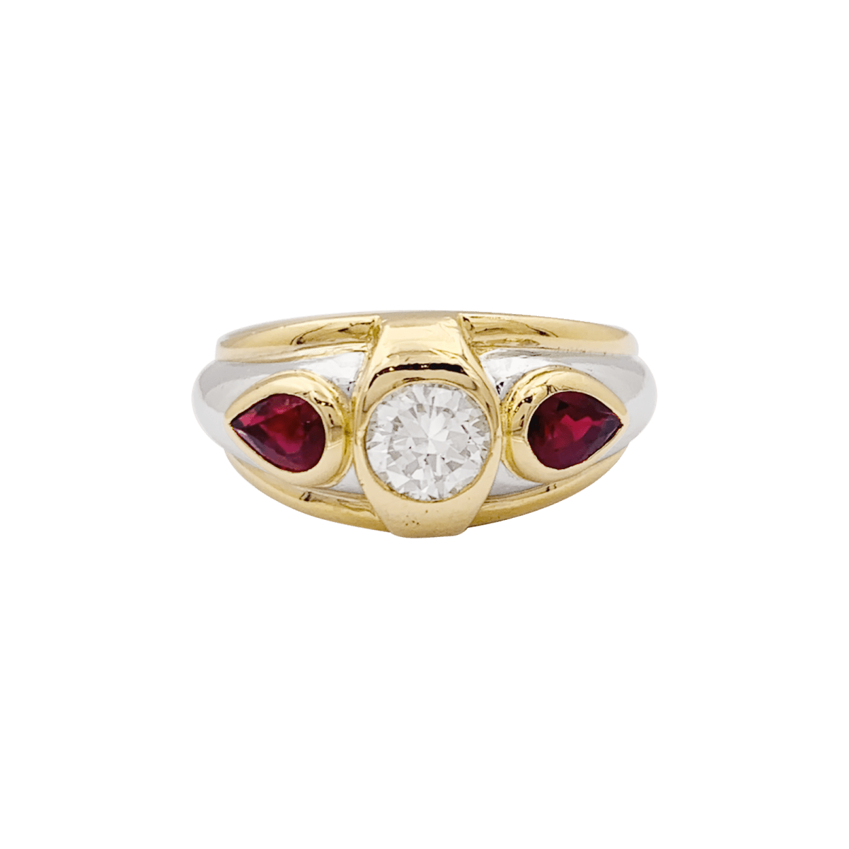 Bague Jonc en or jaune, platine, rubis et diamants - Castafiore