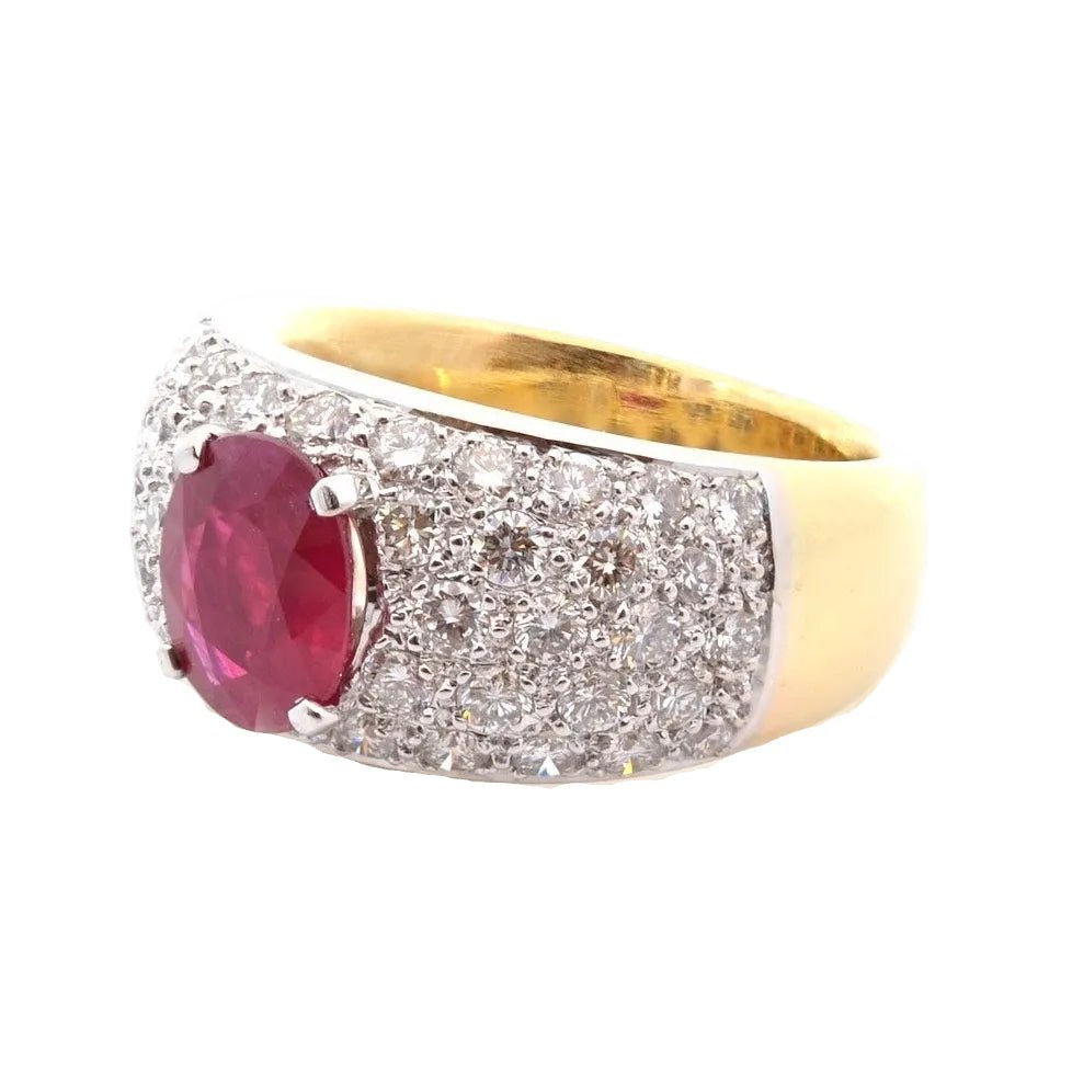 Bague Jonc en or jaune, platine, rubis et diamants - Castafiore