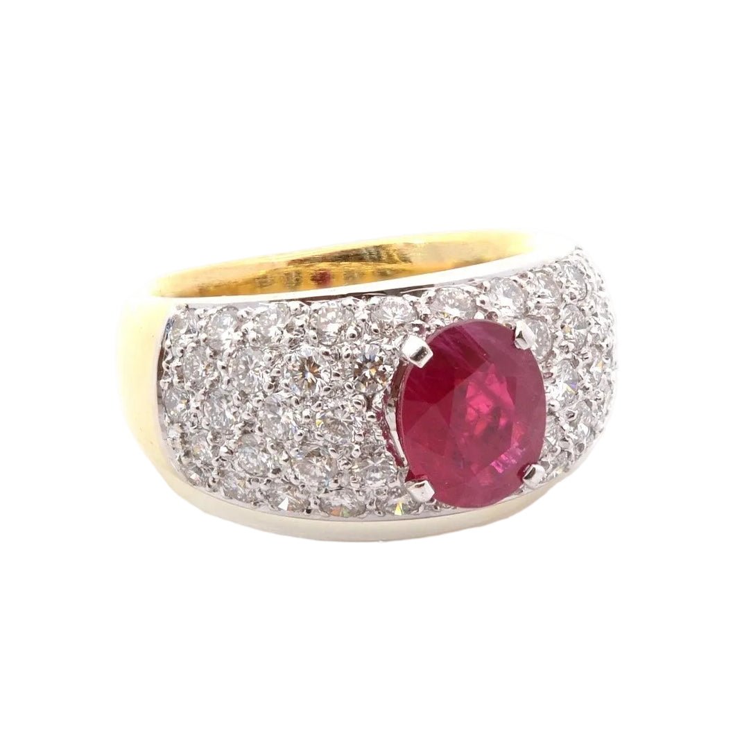 Bague Jonc en or jaune, platine, rubis et diamants - Castafiore