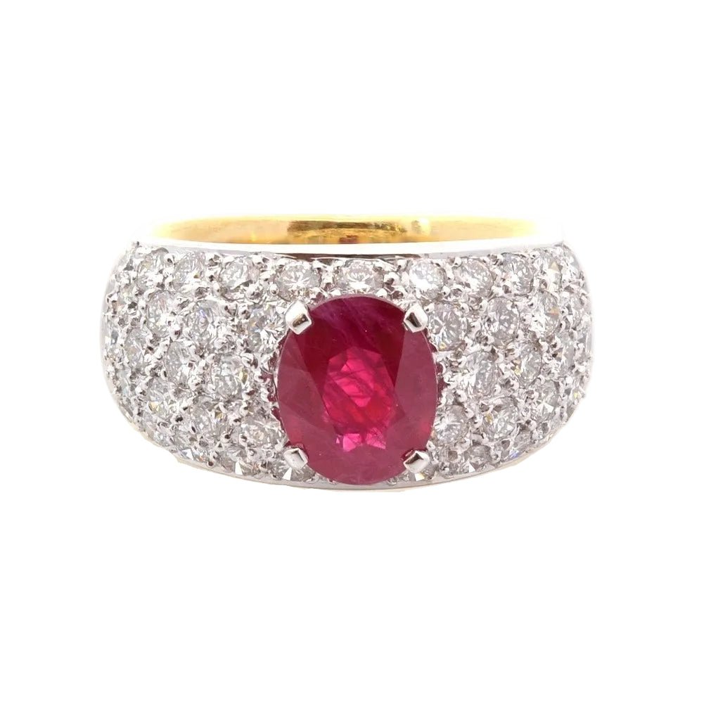Bague Jonc en or jaune, platine, rubis et diamants - Castafiore