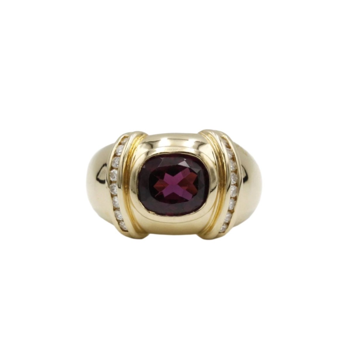 Bague Jonc en or jaune, rhodolite et diamant - Castafiore