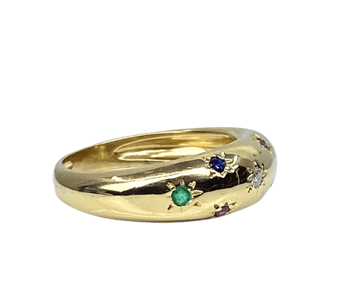 Bague Jonc en or jaune, rubis, émeraudes, saphirs et diamant - Castafiore