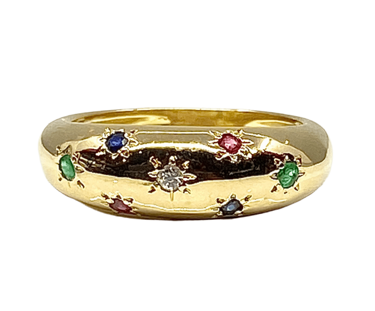 Bague Jonc en or jaune, rubis, émeraudes, saphirs et diamant - Castafiore