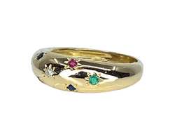 Bague Jonc en or jaune, rubis, émeraudes, saphirs et diamant - Castafiore