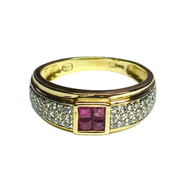 Bague Jonc en or jaune rubis et diamants - Castafiore
