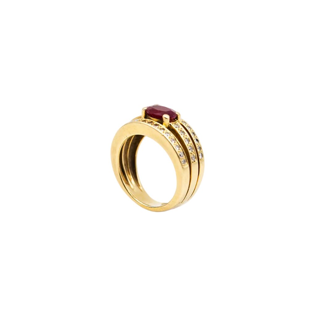Bague Jonc en or jaune, rubis et diamants - Castafiore