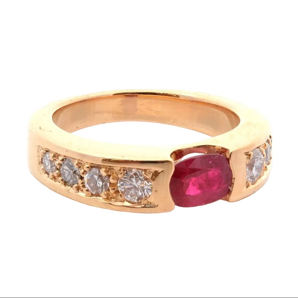 Bague Jonc en or jaune, rubis et diamants - Castafiore